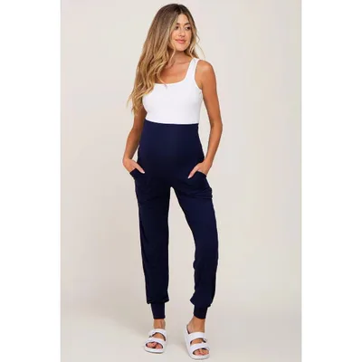 Target Pinkblush Navy Blue Maternity Band Jogger Pants Medium