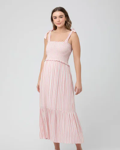 Ripe Maternity Ollie Smocked Dress  Terracotta / White