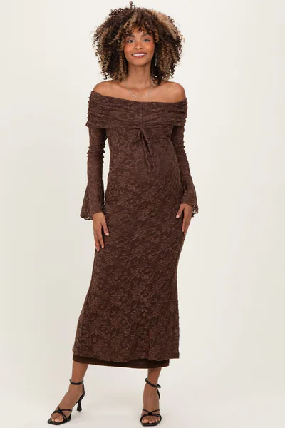 PinkBlush Chocolate Lace Off Shoulder Maternity Maxi Dress
