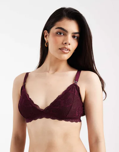 ASOS Mamalicious Maternity soft lace nursing bralet in burgundy