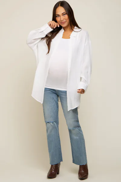 PinkBlush Ivory Lightweight Sheer Button Down Maternity Blouse
