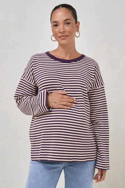 Bae the Label Outline Long Sleeve Top - Berry/Almond