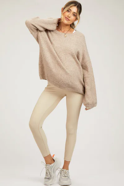 PinkBlush Beige Ribbed Maternity Active Leggings
