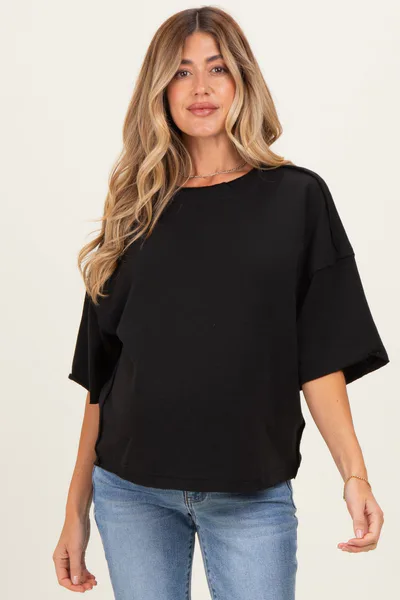 PinkBlush Black Raw Cut Edge Maternity Boxy Tee
