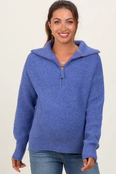 PinkBlush Periwinkle Half Zip Maternity Pullover Sweater