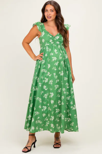 PinkBlush Fern Floral Ruffle Strap Maternity Maxi Dress
