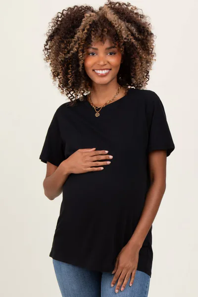 PinkBlush Black Basic Maternity Tee