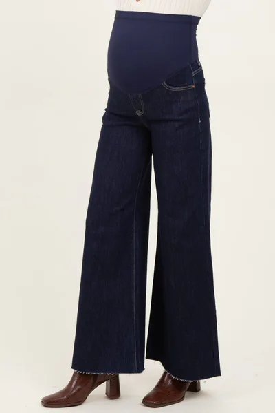 PinkBlush Navy Metallic Finish Palazzo Wide Leg Maternity Jeans