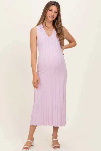 PinkBlush Light Pink Knit Collared Sleeveless Maternity Maxi Dress