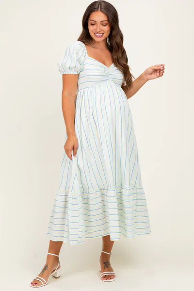 PinkBlush Lime Stripe Sweetheart Neckline Maternity Midi Dress