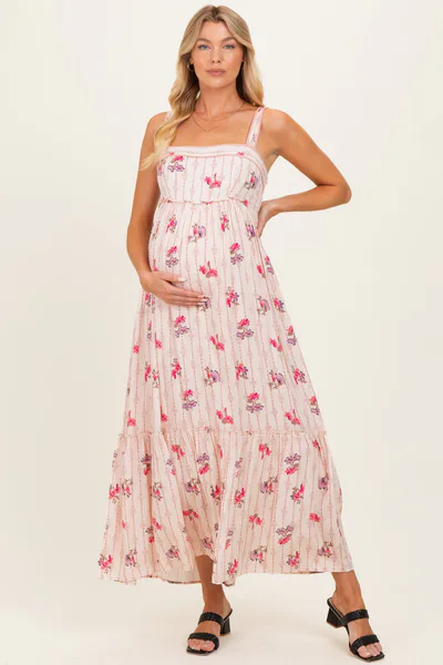 PinkBlush Peach Multi Floral Sleeveless Maternity Maxi Dress