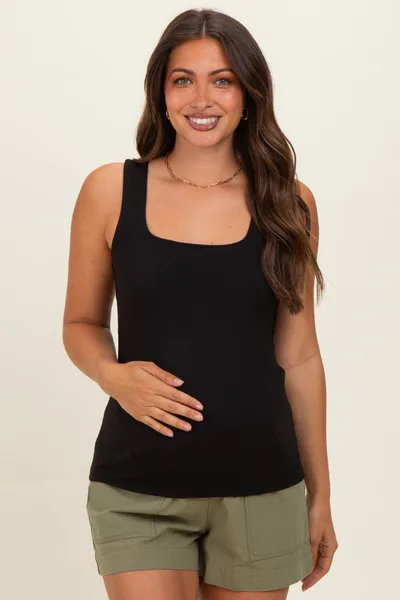 PinkBlush Black Square Neckline Maternity Active Tank Top