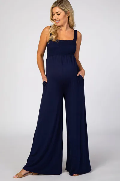 PinkBlush Navy Sleeveless Wide Leg Maternity Jumpsuit