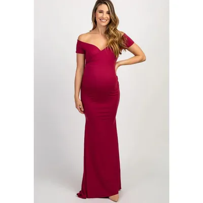 Target Pinkblush PinkBlush Burgundy Off Shoulder Wrap Maternity Photoshoot Gown/Dress Large
