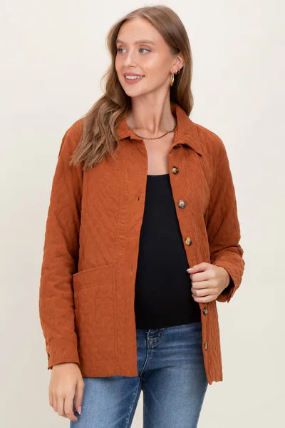 PinkBlush Rust Quilted Button Maternity Jacket