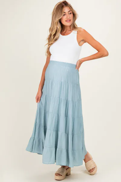 PinkBlush Sage Tiered Maternity Maxi Skirt