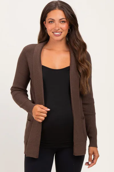 PinkBlush Chocolate Mini Waffle Knit Maternity Sweater Cardigan