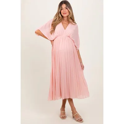 Target PinkBlush Light Pink Pleated V Neck Maternity Maxi Dress Light Pink Small