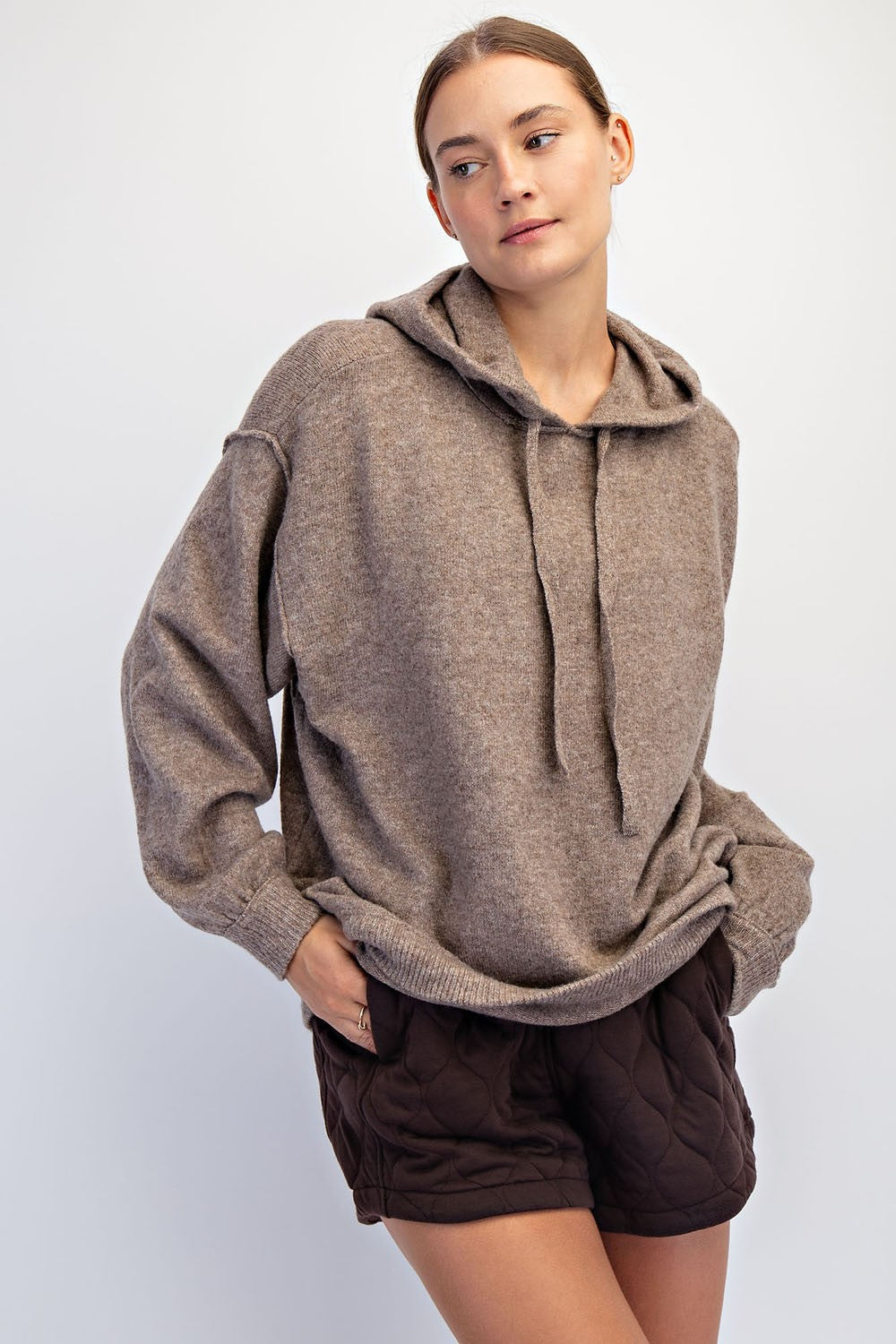 Rae Mode Mocha Brushed Knit Oversized Hoodie