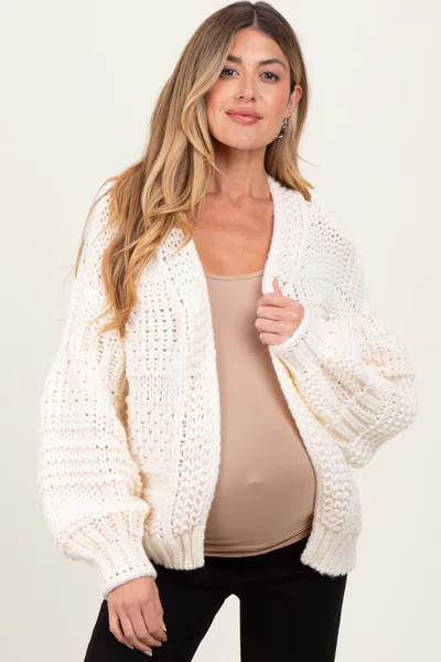 PinkBlush Cream Oversized Chunky Knit Maternity Cardigan