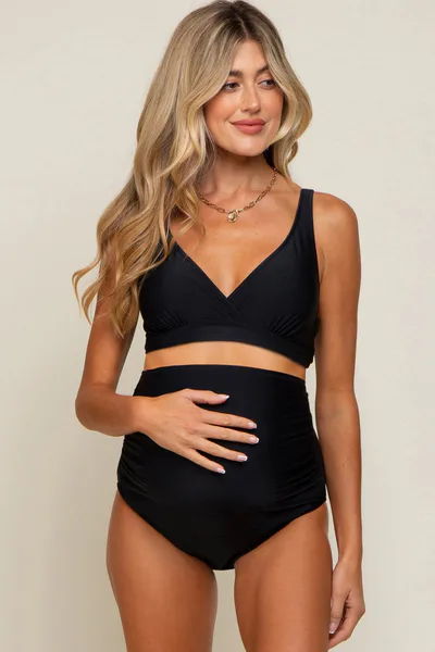 PinkBlush Black High Waist Maternity Bikini Set