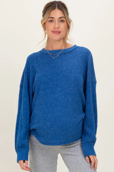 PinkBlush Lt Navy Brushed Ribbed Knit Maternity Pullover