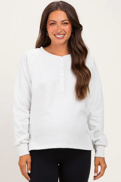 PinkBlush Ash Grey Half Snap Button Up Maternity Pullover