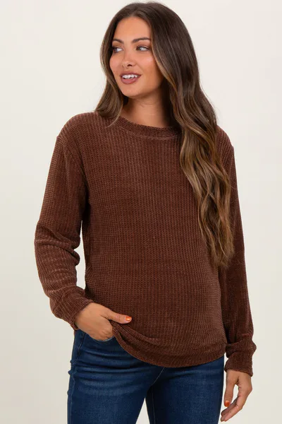 PinkBlush Brown Chenille Knit Maternity Sweater
