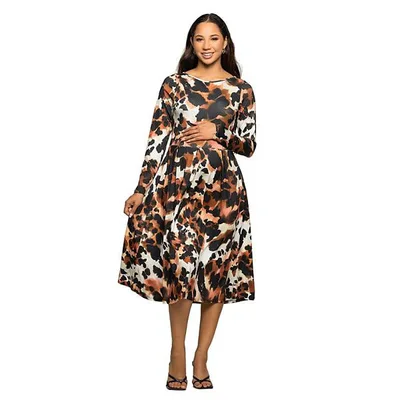 Kohl's Maternity 24Seven Comfort Apparel Long Sleeve Animal Print Midi Dress
