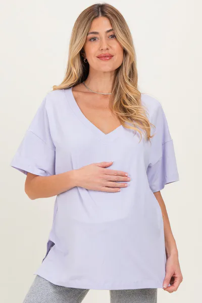 PinkBlush Lavender Oversized Reversible V-Neck Maternity Tee