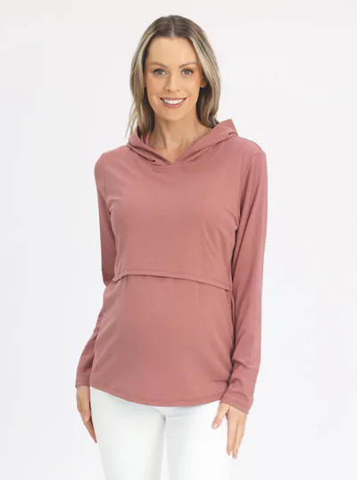 Angel Maternity Maternity & Nursing Hoodie in Dusty Pink