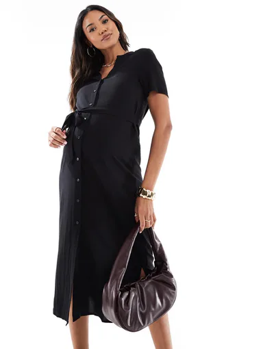 ASOS Vero Moda Maternity midi shirt dress with tie waist in black