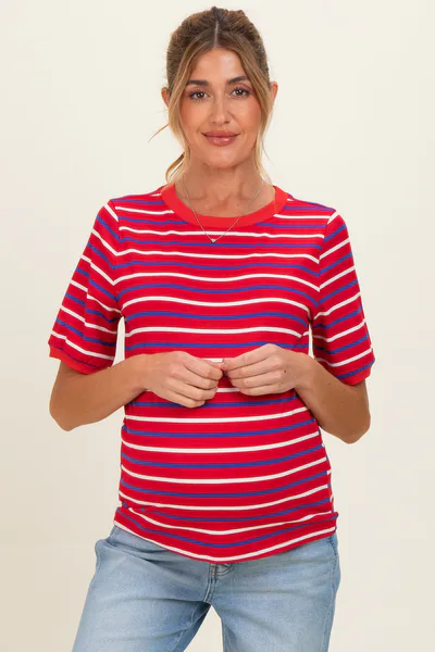 PinkBlush Red Striped Maternity Short Sleeve Top