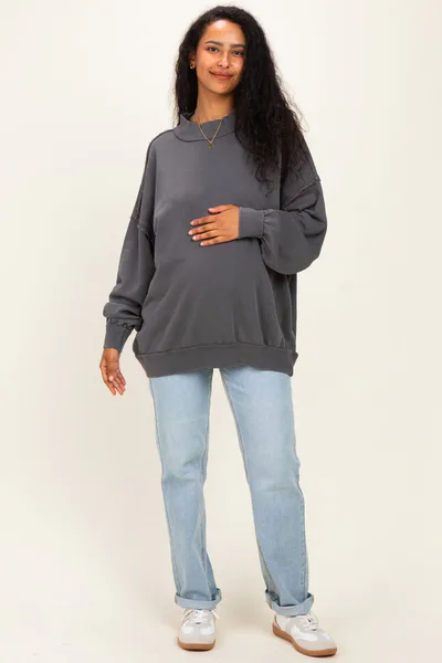 PinkBlush Charcoal Oversized High Neck Maternity Sweatshirt