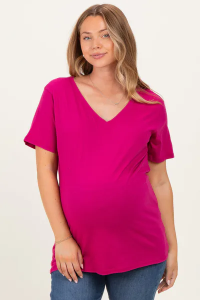 PinkBlush Magenta Oversized V-Neck Short Sleeve Maternity Tee
