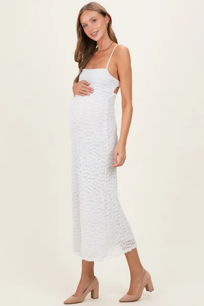 PinkBlush White Floral Lace Cutout Maternity Maxi Dress