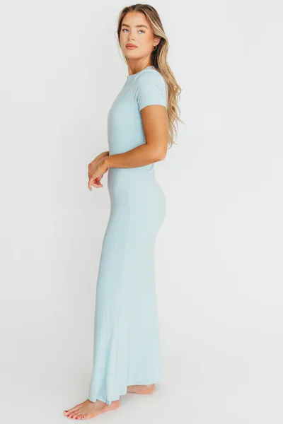 Worth Collective The Charlie Ribbed Maxi Dress in Baby Blue -Bump Friendly