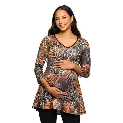 Kohl's Maternity 24Seven Comfort Apparel Animal Print V-Neck Tunic Top