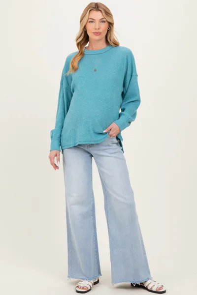 PinkBlush Dusty Teal Brushed Ribbed Knit Maternity Pullover
