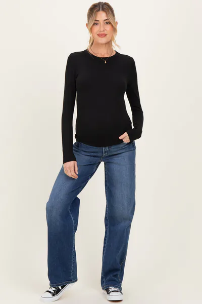 PinkBlush Navy Dark Wash Relaxed Wide Leg Maternity Jeans
