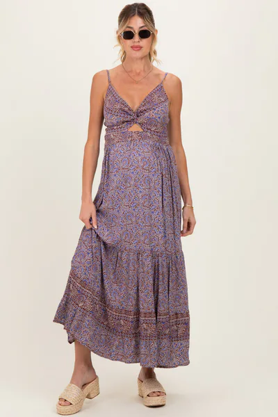 PinkBlush Charcoal Printed Twisted Front Maternity Maxi Dress