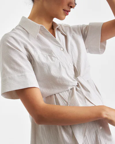 Ripe Maternity Bronte Tie Up Dress  Natural /White