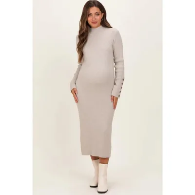 Target Pinkblush Heather Grey Button Sleeve Sweater Maternity Midi Dress XL