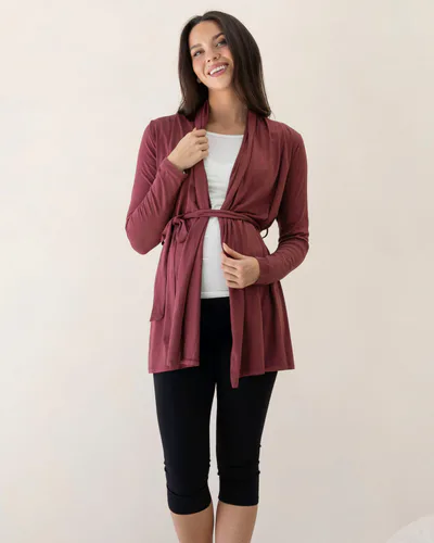 Angel Maternity Maternity Cardigan With Removable Belt in Burgundy