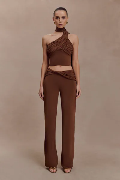 MESHKI Lydia Slinky Straight Leg Pants - Chocolate