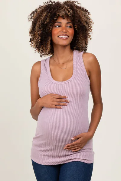 PinkBlush Mauve Ribbed Scoop Neck Maternity Racerback Tank Top