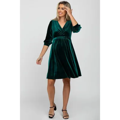 Target Pinkblush Green Velvet Wrap Front Babydoll Maternity Dress XL