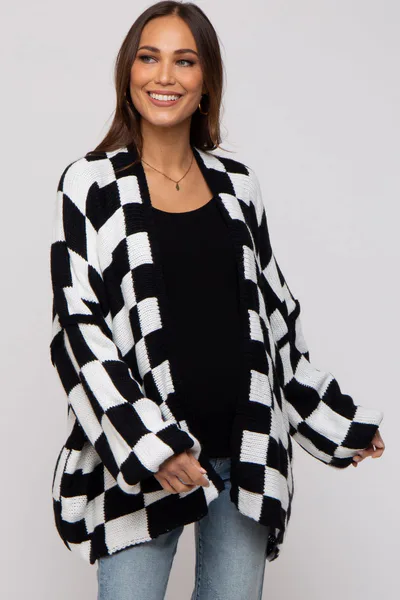 PinkBlush Black Checkered Print Oversized Maternity Cardigan