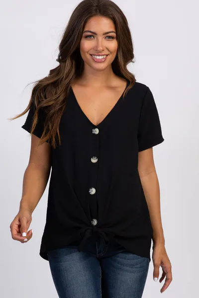 PinkBlush Black Button Tie Front Maternity Top
