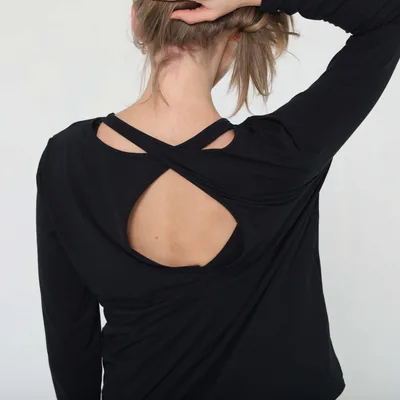 Milk & Baby Harper Cross Back Long Sleeve Nursing Top | Noir